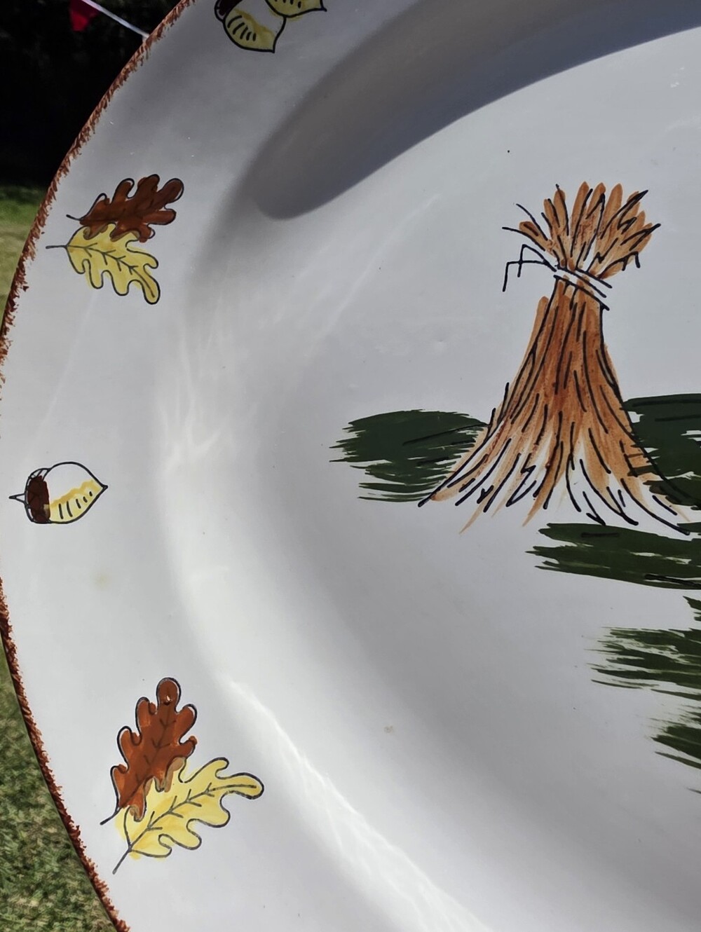 Vintage Blue Ridge Turkey with Acorns 17” Hand Painted Platter - Picture 3 of 6